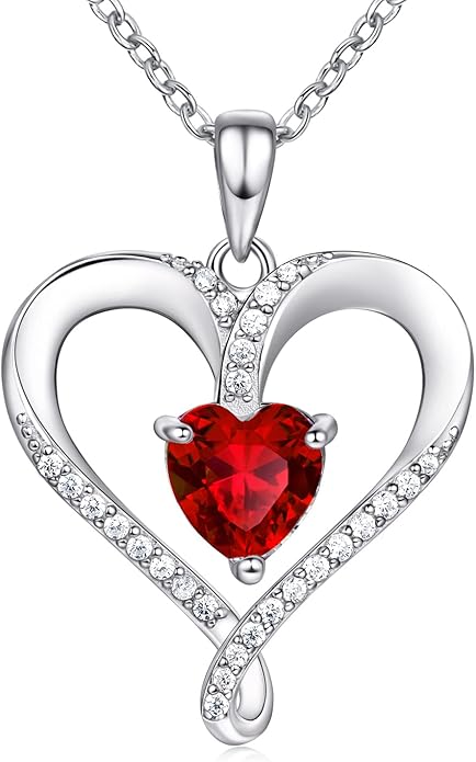 Birthstone Necklace for Women, 18K White Gold Heart Necklace Filled 925 Sterling Silver, Diamond Womens Jewelry Christmas Gifts for Women Wife