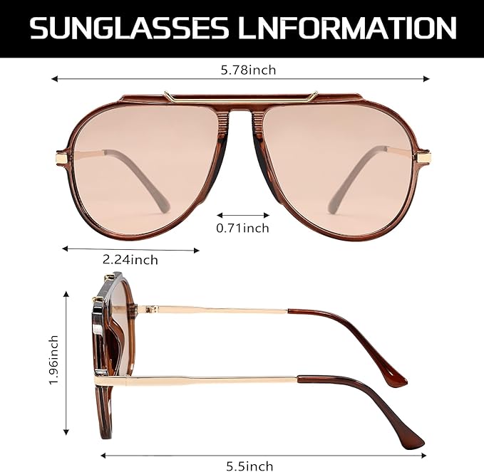 Oversized Aviator Sunglasses for Women Men 2026 70s Retro Gold Metal Sun Glasses Tangle Free Square Aviators