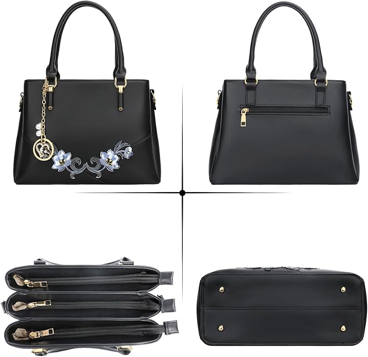 KKXIU 3 Zippered Compartments Purses and Handbags for Women Top Handle Satchel Shoulder Ladies Bags