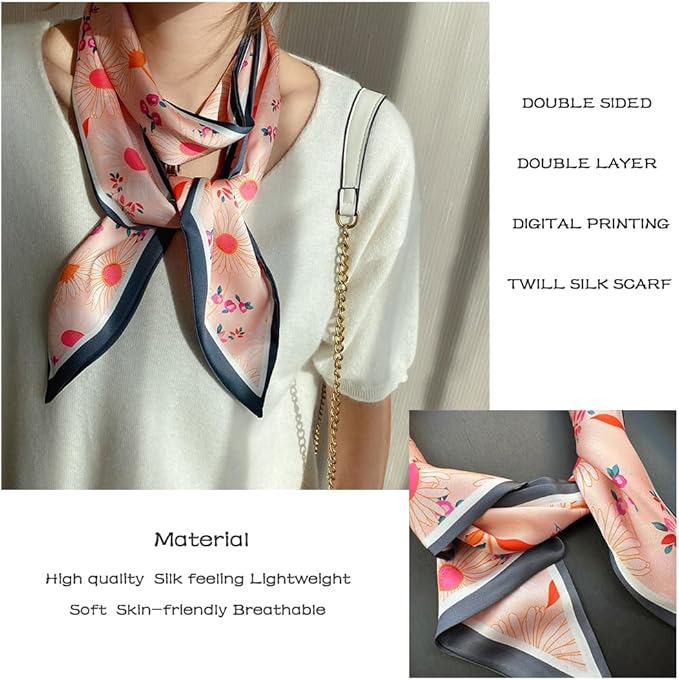 Livrerpi Silk Feeling Head Scarf Fashion Satin Hair Scarf Square Long Scarves for Women Gifts