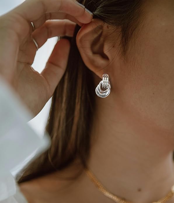 Chunky Small Knot Earrings Gold Silver Geometric Earrings for Women Dainty Gold and Silver Plated Dangle Drop Earrings Hypoallergenic and Lightweight Fashion Trendy Jewelry Gifts