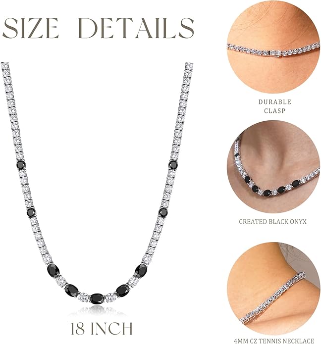 FANCIME Sterling Silver Tennis Necklace 4mm 18 inch Birthstone Necklace with 6 * 8mm Oval Gemstone Luxury Fine Birthday Jewelry Gifts for Women