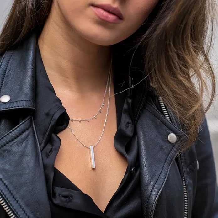 OAK & LUNA - Personalized Pillar Bar Necklace with Diamond Options - Custom Inscription Engraved Pendant - Up to 4 Names - Jewelry Gift for Women, Her, Mother For Mother's Day, Christmas