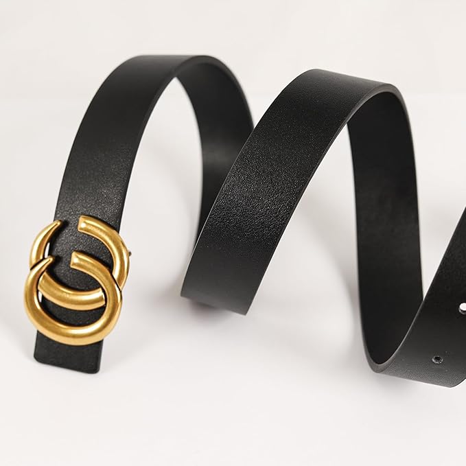 Women's Fashion Classic Metal Buckle Leather Belt with Jeans Dress