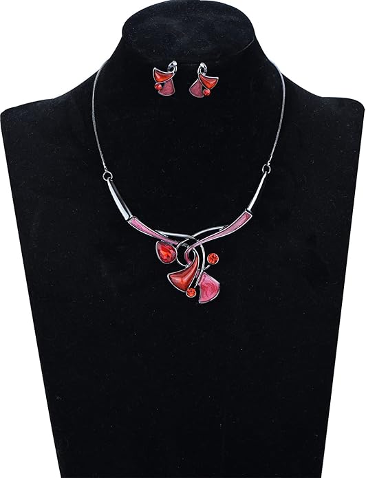 Vintage Statement Jewelry Set Leaf Floral Bohemian Boho Statement Necklace Earring Set Crystal Fashion Costume Jewelry