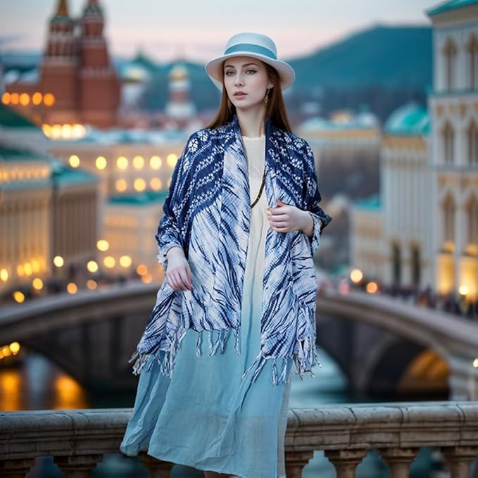 Yeieeo Boho Scarf for Women Lightweight Floral Printed Scarf Fall Winter Fashion Fringed Shawl