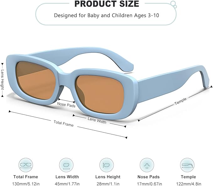 Retro Rectangle Kids Sunglasses 90’s Vintage Fashion Narrow Square Frame Glasses Shades for Girls Boys UV Protection