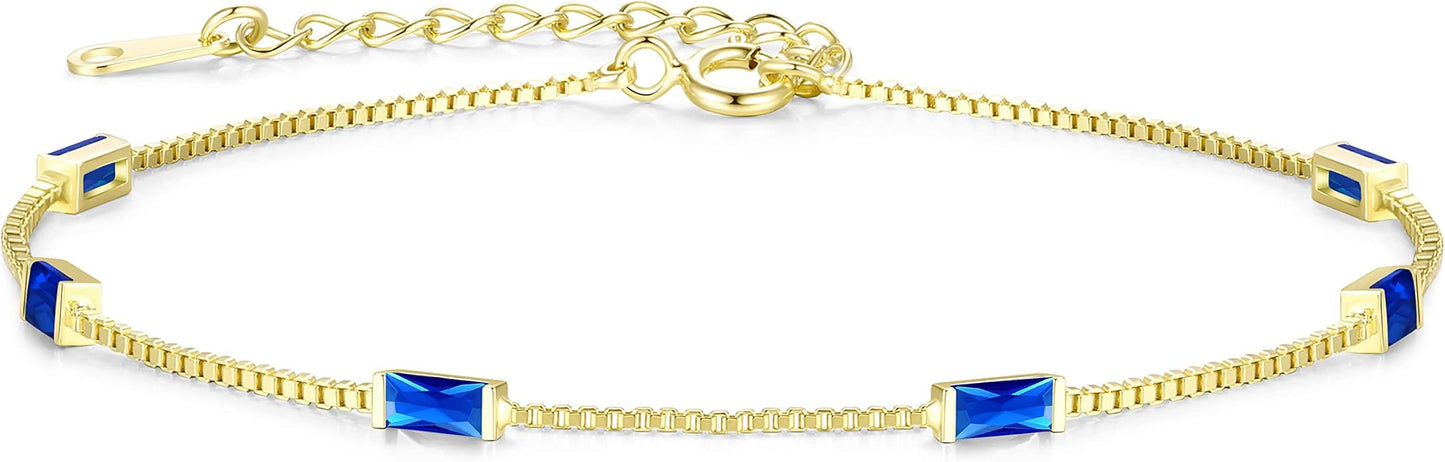 LOUISA SECRET Birthstone Bracelets for Women, 925 Sterling Silver Dainty Simple Women Charm Link Bracelet, Birthday Anniversary Christmas Jewelry Gifts for Women Wife Mom Her