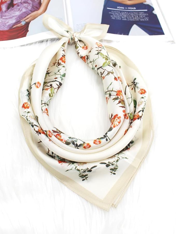 ANDANTINO 100% Real Mulberry Silk Scarf -21'' x 21''- Lightweight Neckerchief –Women Men Small Square Digital Printed Scarves