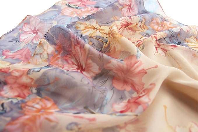 Pokeedioty Scarfs for Women Lightweight Fashion Scarves Elegant Floral Pattern Sheer Scarfs