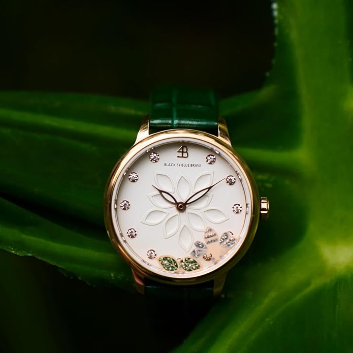 Womens Watch Bee Watches for Women Moving Bees Between Double Sapphire Glass with Genuine Leather Strap Luminous Hands and Trendy Watch with 12 Genuine Diamonds Rose Gold Mesh Band 28mm