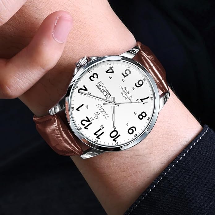 Watches for Men Luxury Analog Waterproof Classic Leather Large Face Simple Easy Read Quartz Minimalist Dress Day Date Quartz Mens Watches