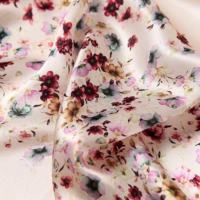 100% Mulberry Silk Scarfs for Women Floral Print Satin Long Scarf for Headscarf Hair Wraps Shawl with Gift Packed
