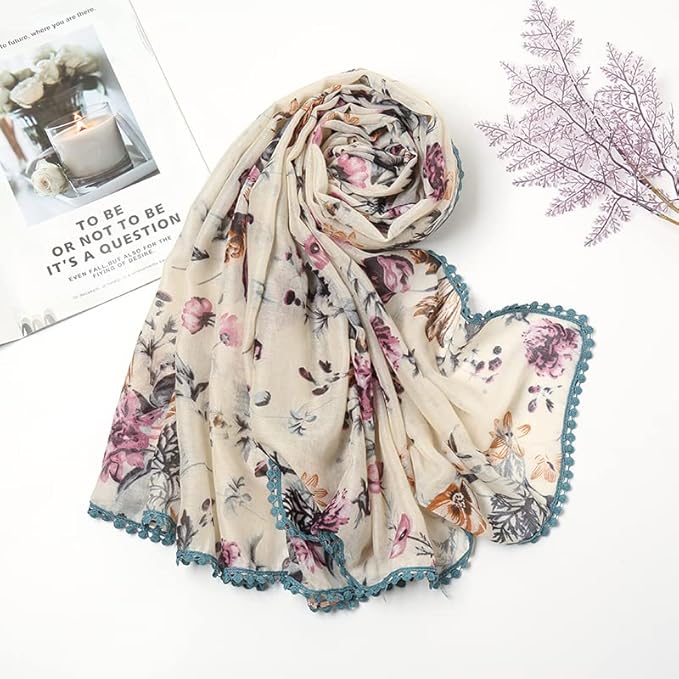 Yeieeo Boho Scarf for Women Lightweight Floral Printed Scarf Fall Winter Fashion Fringed Shawl