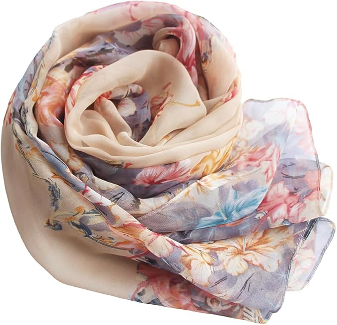 Pokeedioty Scarfs for Women Lightweight Fashion Scarves Elegant Floral Pattern Sheer Scarfs