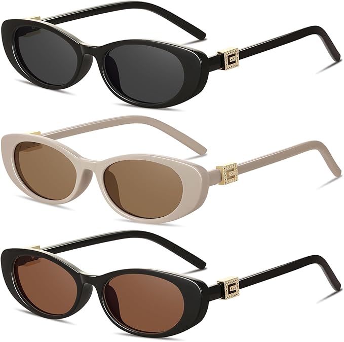 Retro Oval Cat Eye Sunglasses for Women Trendy Narrow Small Oval Sun Glasses 90s Vintage Shades