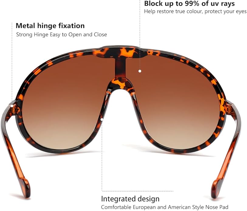 Trendy Oversized Sunglasses for Women Men Fashion Shield Aviator Sun Glasses UV400 Protection Goggles