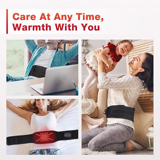 Heating Pad for Back Pain Relief, Cordless Electric Waist Belt Device with Massager, Back or Belly Heating Pad for Women and Girl