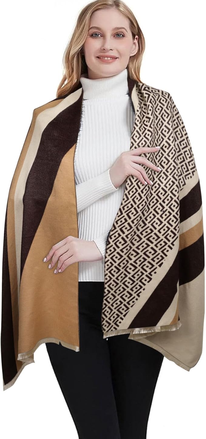 EXTREE Scarfs for Women Pashmina Silky Shawl Wrap for Evening Dressing Blanket Open Front Poncho Cape