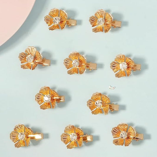 10PCS Small Flower Hair Clips Gold Crystal Hair Barrettes Alligator Hair Clips Floral Headpiece Rhinestone Floral Hair Accessories for Girls Women for Party Prom Birthday