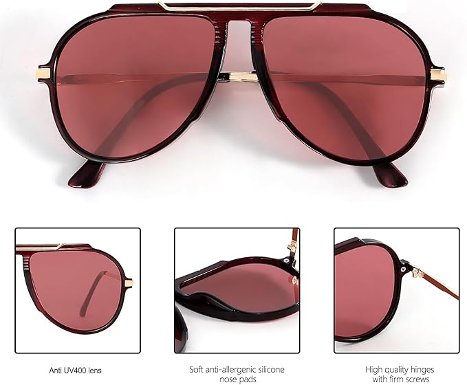 Oversized Aviator Sunglasses for Women Men 2026 70s Retro Gold Metal Sun Glasses Tangle Free Square Aviators