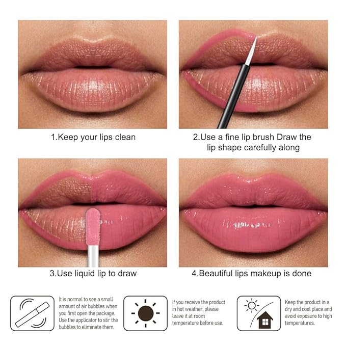 evpct Baby Pink Shiny Longwear No-Budge Liquid Lip Color Lipstick Makeup, Highly Pigmented Color Instant Shine, Waterproof Long Lasting Lipstick for Women, Lip Stain Gloss with Lip Liner Brush, 12#