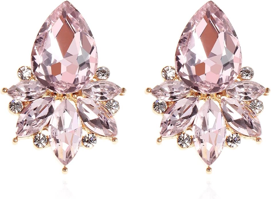 Vintage Rhinestone Earrings Fancy Crystal Cluster Drop Earrings Art Deco Earrings for Women