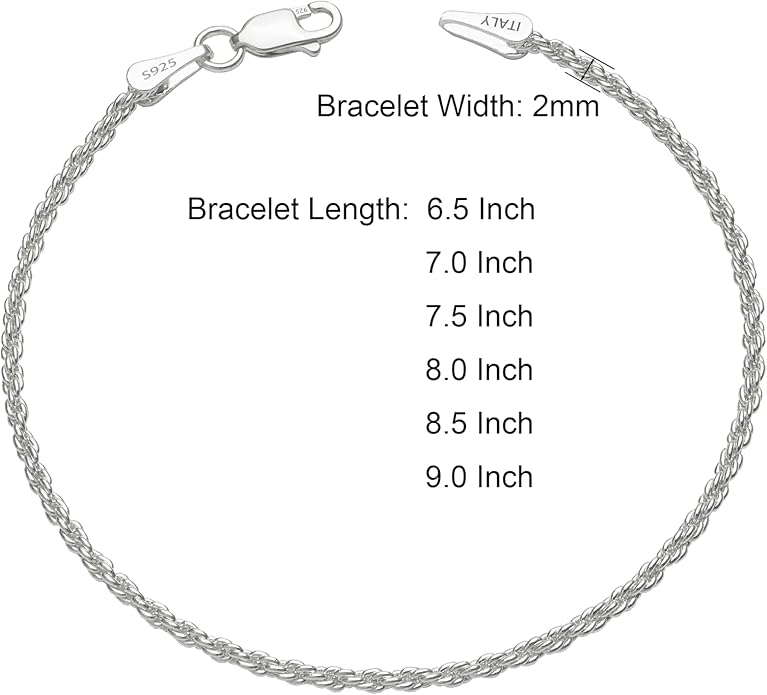 nometo 925 Sterling Silver Rope Chain Bracelet Box Chain Bracelet 2mm3mm5mm Silver/Gold Plated Bracelet for Men Women Silver Bracelet 6.5-9 Inches
