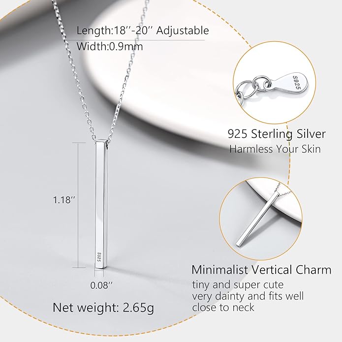 PROSILVER 925 Sterling Silver Necklace for Women | Dainty Delicate Adjustable Choker with Heart/Star/Moon/Vertical Bar Pendant, Hypoallergenic Tarnish Resistant Everyday Jewelry Gift for Her