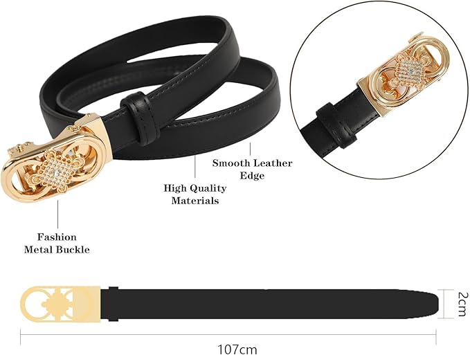 Women's Fashion Classic Metal Buckle Leather Belt with Jeans Dress