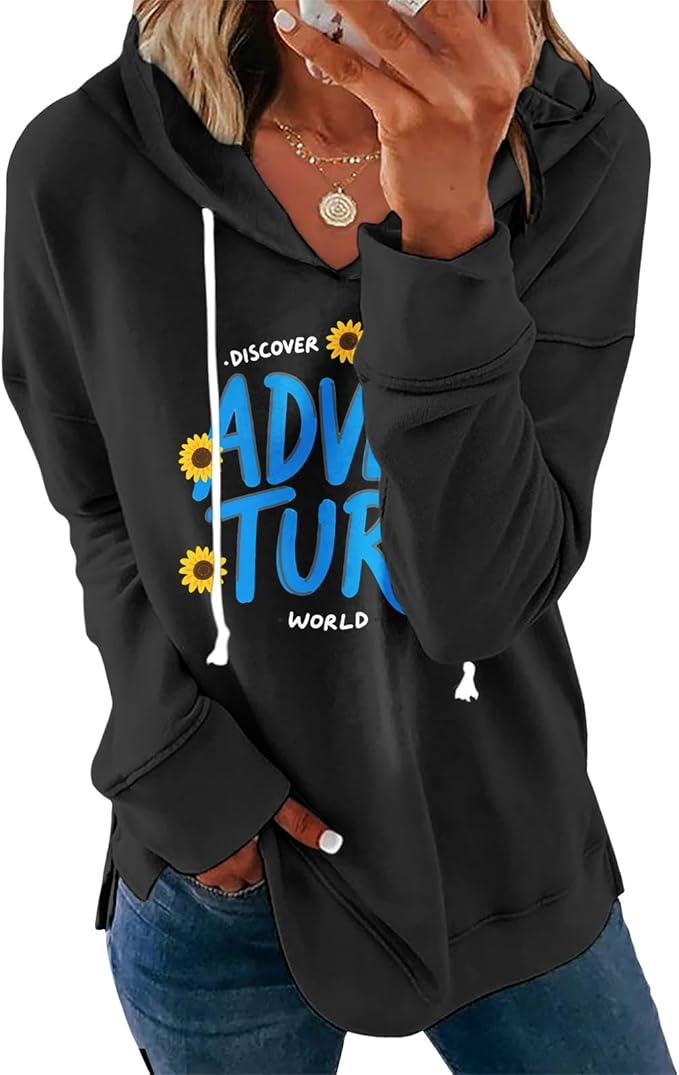 Women's Brown Mandala Print Hoodie Long Sleeve Loose Fit Tunic Top with Drawstring Side Split for Fall Winter