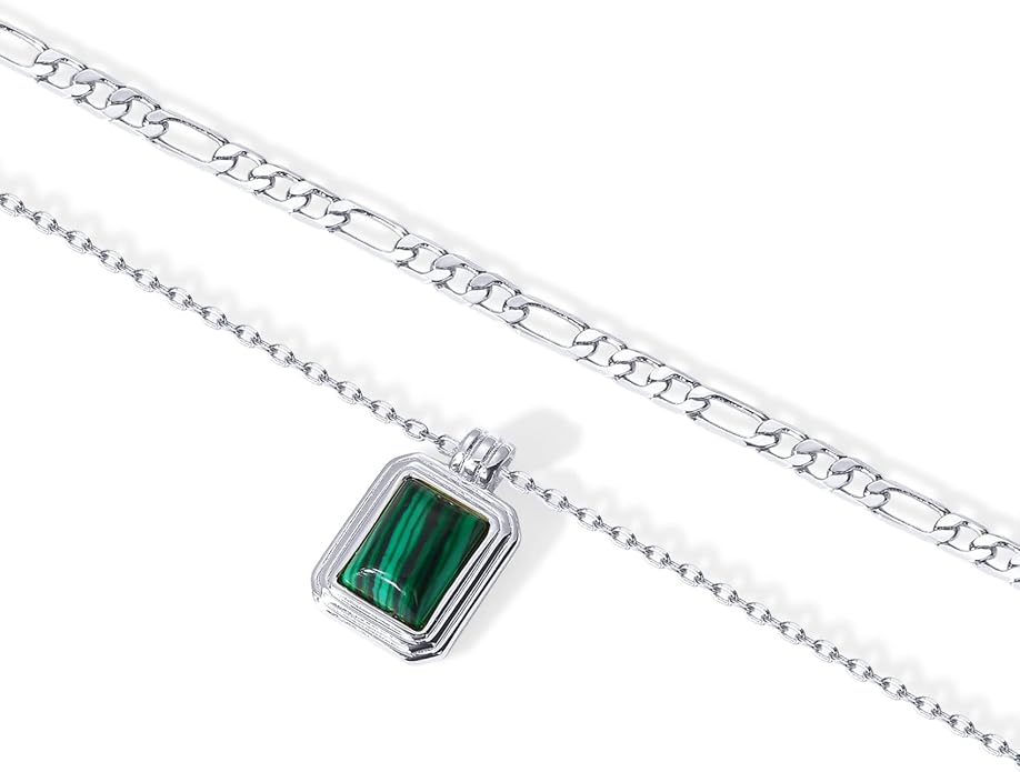 PAVOI 14K Gold Plated Layered Necklaces for Women | Gemstone Pendant Figaro Chain Necklace | Carnelian, Green Aventurine, Malachite Layering Necklace