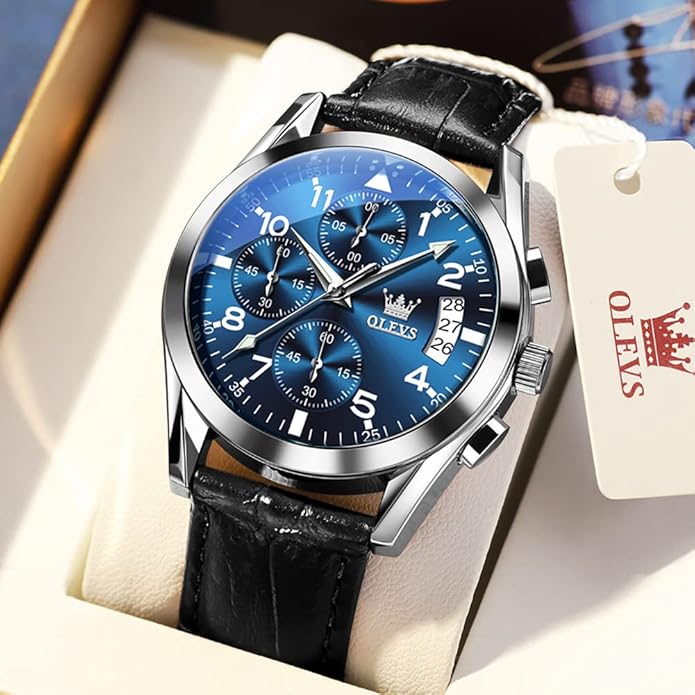 OLEVS Men's Watches Brown Leather with Date,Casual Watches for Men,Large Face Watches Men,Chronograph Mens Watch,Sport Waterproof Business Dress Analog Quartz Men's Wrist Watches Reloj De Hombre