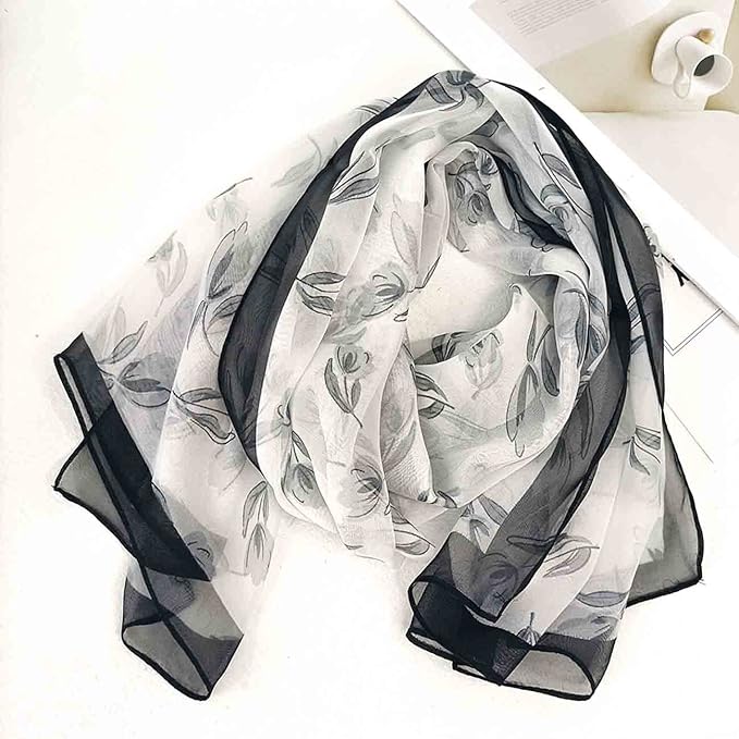 Pokeedioty Scarfs for Women Lightweight Scarves Elegant Floral Pattern Sheer Scarfs Shawls Wraps