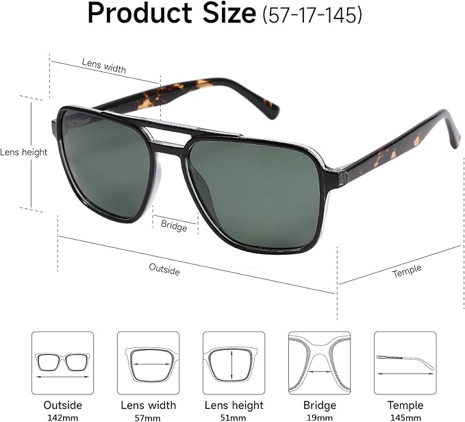 Polarized Retro Aviator Sunglasses Men Women, 70s Fashion Sun Glasse With UV400 Classic Acetate Frame