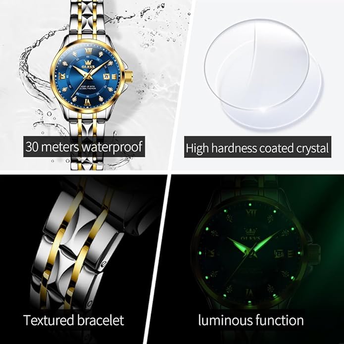 OLEVS Watch Women,Watches for Women,Luxury Casual Stainless Steel Women's Wrist Watches Classic Small Face Dress Analog Womens Watches with Date Easy to Read Waterproof Luminous Quartz Ladies Watches