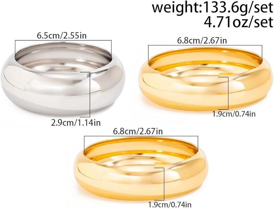 Chunky Gold Bangles Bracelets for Women Trendy Silver Stack Bracelet Minimalist Wide Bangle Jewelry