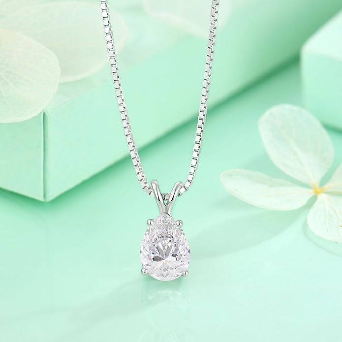 STARCHENIE Moissanite Pendant Necklace for Women D Color VVS1 1.25CT Moissanite Necklace Pear Cut 925 Sterling Silver 18K White Gold Plated Jewelry