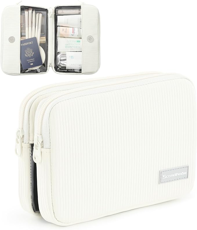Preppy Makeup Bag, Rectangle Double Detachable Cosmetic Organizer, Clear Side Panel Portable Travel Pouches for In-Flight Essentials, Beauty & Tech Accessories, Gift for Women