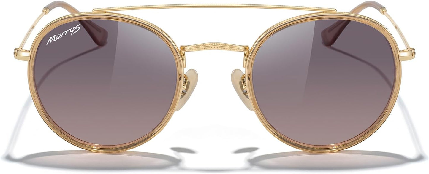 MERRY'S Retro Round Polarized Sunglasses - Unisex Double Bridge Sun Glasses