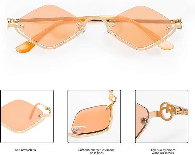 Retro Y2k Sunglasses for Women Men,Trendy Semi-Rimless Sun Glasses Irregular Narrow Gold Sunnies UV400