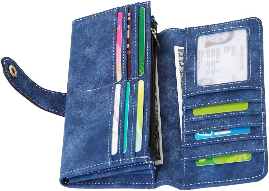 Women's Vegan Leather 17 Card Slots Card Holder Long Big Bifold Wallet