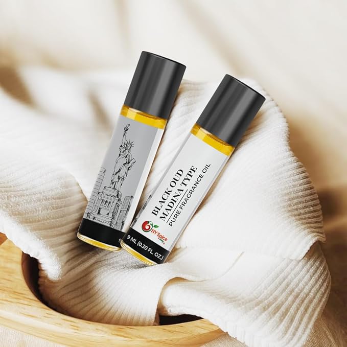 NY Spice Shop Black Oud Madina Musk Fragrance – Pack of 3 Musk and Oud Blend – Madina Fragrance Oil with Warm Deep Musky Long Lasting Aroma – Traditional Arabic Perfume for Personal Scent Collection