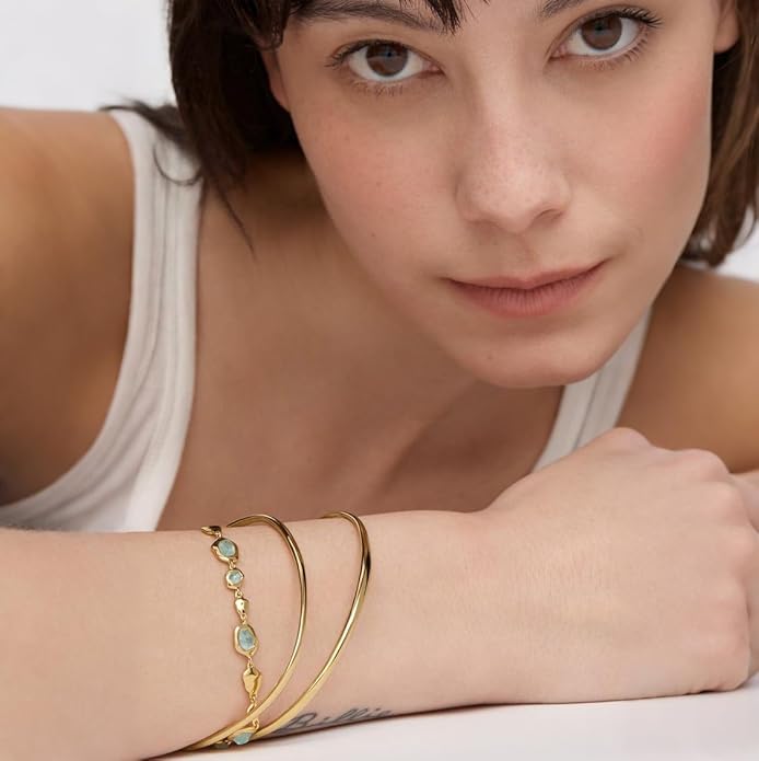 POTESSA 18K Gold Plated Cuff Bracelets Adjustable Dainty Bangle Handemade Jewelry for Women