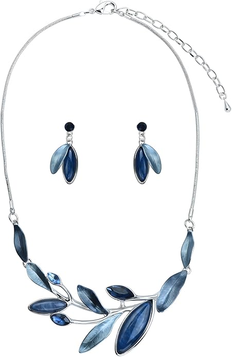 Vintage Statement Jewelry Set Leaf Floral Bohemian Boho Statement Necklace Earring Set Crystal Fashion Costume Jewelry