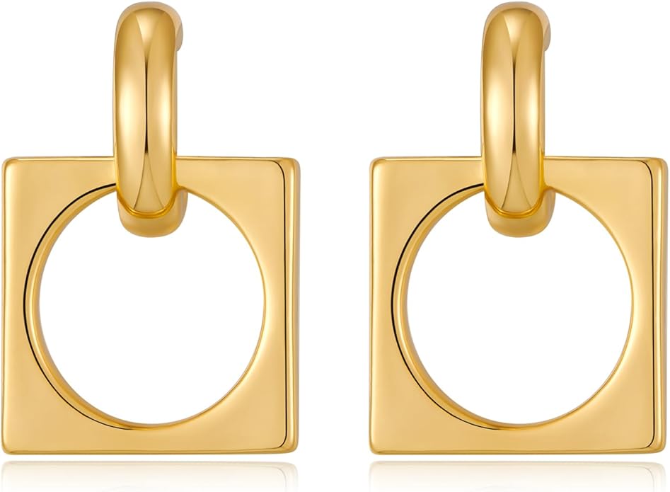 MUYAN Gold Silver Geometric Drop Dangle Earrings for Women Brushed Link Square Dangle Earrings Trendy Jewelry