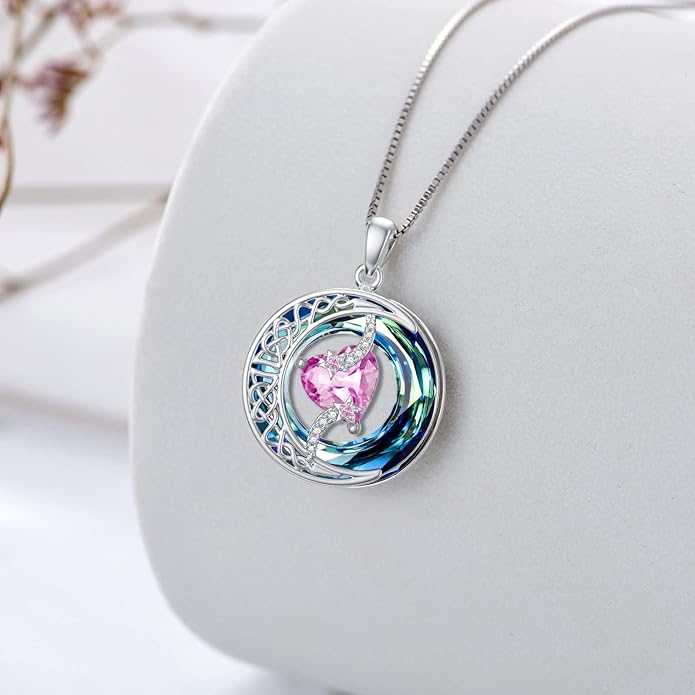 TOUPOP Birthstone Necklace 925 Sterling Silver Moon and Star Pendant with Blue Crystal Celtic Moon Jewelry Birthday Valentines Day Gifts for Women Mom Wife Her