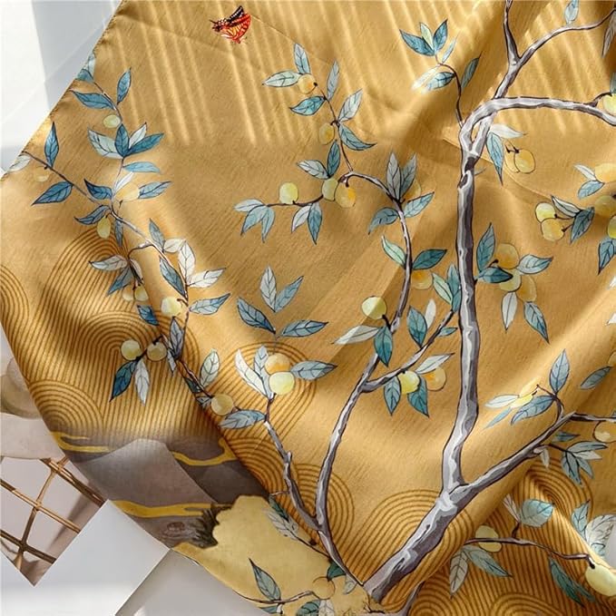 100% Mulberry Silk Scarfs for Women Floral Print Satin Long Scarf for Headscarf Hair Wraps Shawl with Gift Packed