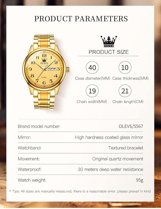 OLEVS Mens Watch Stainless Steel Analog Quartz Watches for Men Day Date Easy Read Diamond Waterproof Dress Luxury Classic Casual Big Face Blue/Black/Gold/Silver Roman Arabic Numerals Men's Wrist Watch