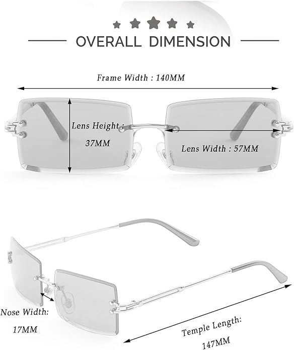 Kursan Frameless Rectangle Sunglasses for Men Women Small Rimless Sun Glasses Shades UV400 Protection
